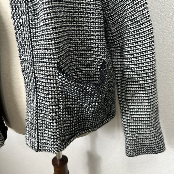 Madewell Cardigan Women Medium Black White Knit Tweed Open Front Cocoon Classic - Picture 5 of 13